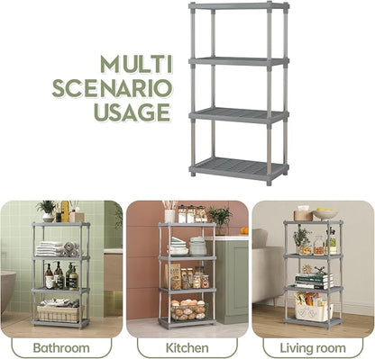 4 Tier Gray Plastic and Metal Standing Shelf Units, Durable Storage Shelves - Image 7