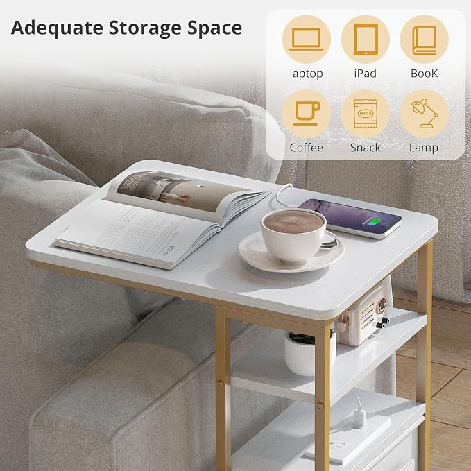 C Shaped End Table with Charging Station, Under Couch Table C-Shaped End Table - Image 4