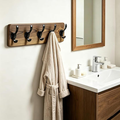17" Coat Rack Wall Mount with 5 Metal Hooks, Rustic Wall Mounted Coat Rack | - Image 4