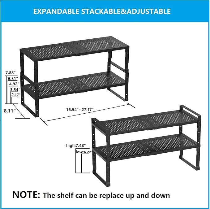 Expandable, Adjustable & Stackable Spice Rack, Cabinet Kitchen Countertop Shelf - Image 4