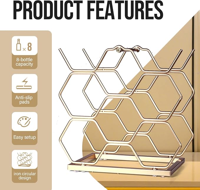 Small Wine Racks Countertop, Metal Wine Bottle Holder Modern Gold - Image 6