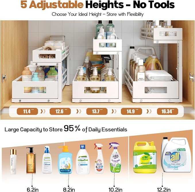 2-Pack 17"Deep Under Sink Organizer And Storage, 2-Tier L-Shaped Pull Out - Image 7
