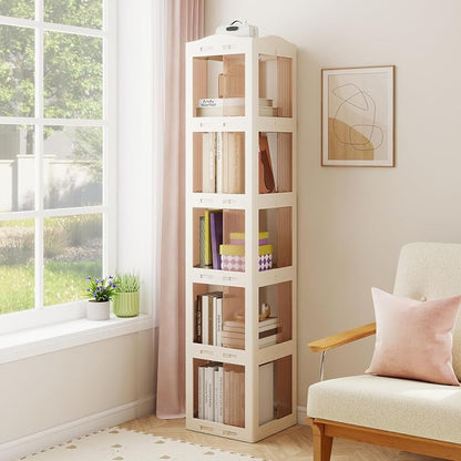 Giantex Foldable Rotating Bookshelf, 5-Tier Spinning Bookcase w/Swivel Base - Image 2