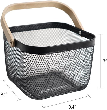Metal Mesh Steel Harvest Basket, Square Wire Garden Basket - Image 6