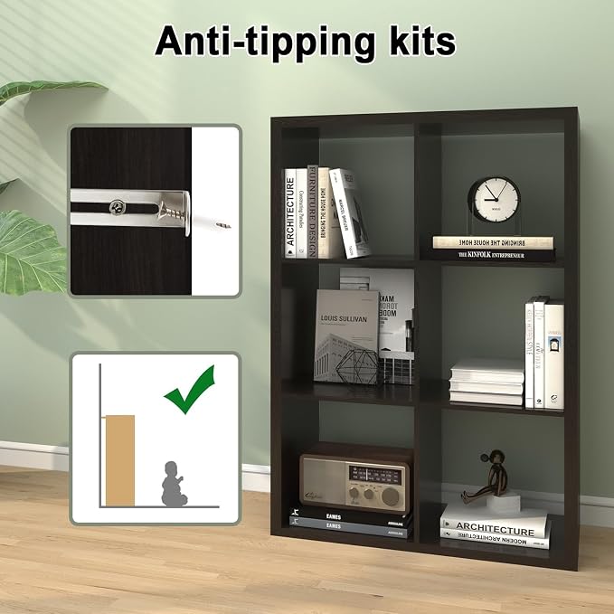 6 Cube Storage Organizer Shelf, Chocolate Color 13in | 2026 Wooden Thick Frame - Image 7