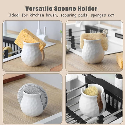 White Kitchen Sponge Holder, Ceramic Dish Sponge Holder Scrubby Daddy Farmhouse - Image 5