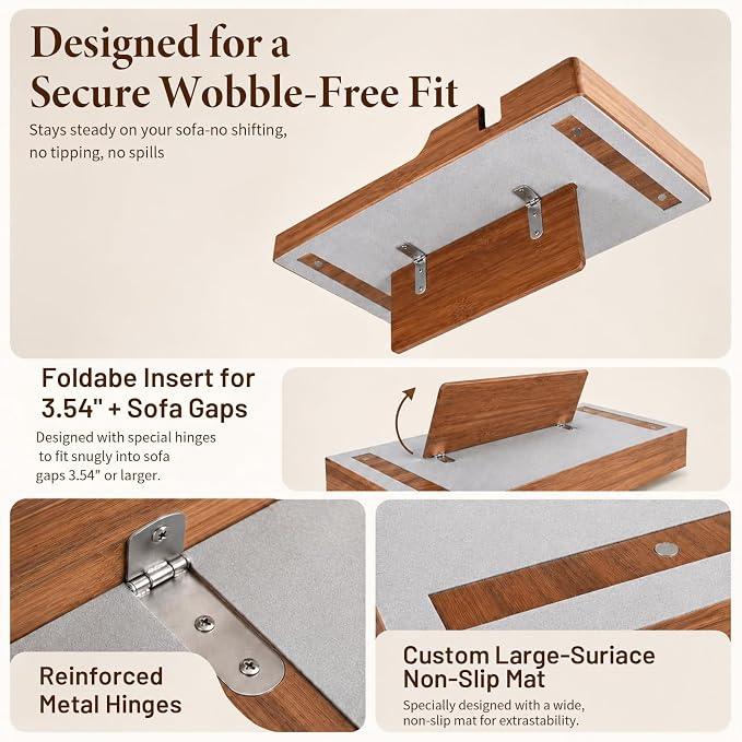 2-in-1 Couch Tray with Cup Holders, Sofa Arm Tray Table with Drawer Storage - Image 4