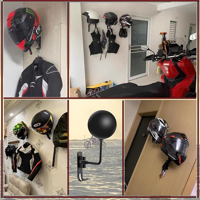 SANGMO 3 Pack 180° Motorcycle Helmet Rack, Rotation Metal Helmet Holder Wall - Image 4