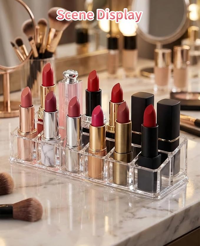 2 Pack 12 Slot Clear Acrylic Lipstick Organizer, Lip Stick Gloss Holder - Image 7