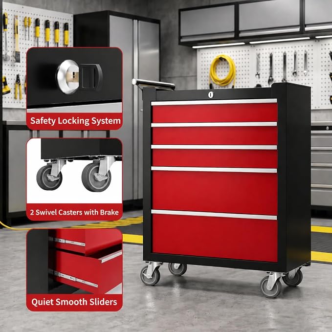 Garvee Rolling Tool Chest, 5 Drawers Tool Storage Cabinet, Toolbox - Image 6