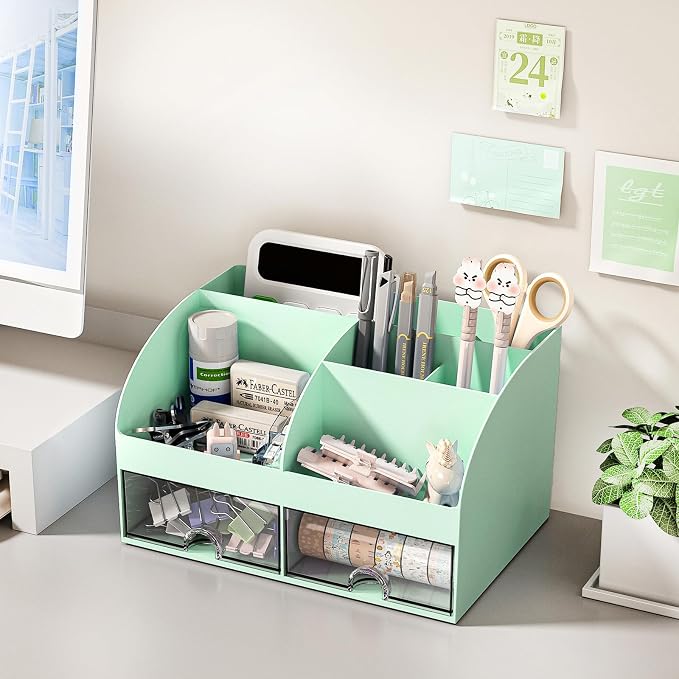 COMFYROOM Desk Organizer with 6 Compartments and 2 Drawers, Plastic Makeup - Image 2