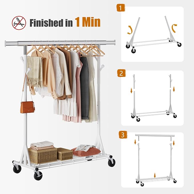Heavy Duty Clothes Rack, 530 lbs Load Capacity Metal Garment Rack on Wheels - Image 6