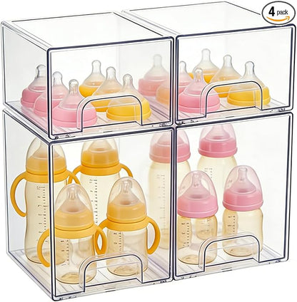 UFORU Baby Bottle Organizer, 4 packs Stackable Storage Drawers, Pull-Out Drawers by UFORU