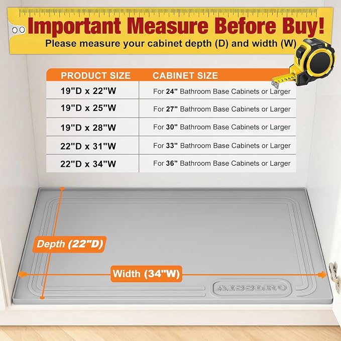Aisslro Under Sink Mat 34" X 22", Waterproof Silicone Cabinet Organizer - Image 2
