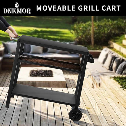 Dining Cart Table with Three Shelf, Movable Outdoor BBQ Grill Pizza Oven Stand - Image 2