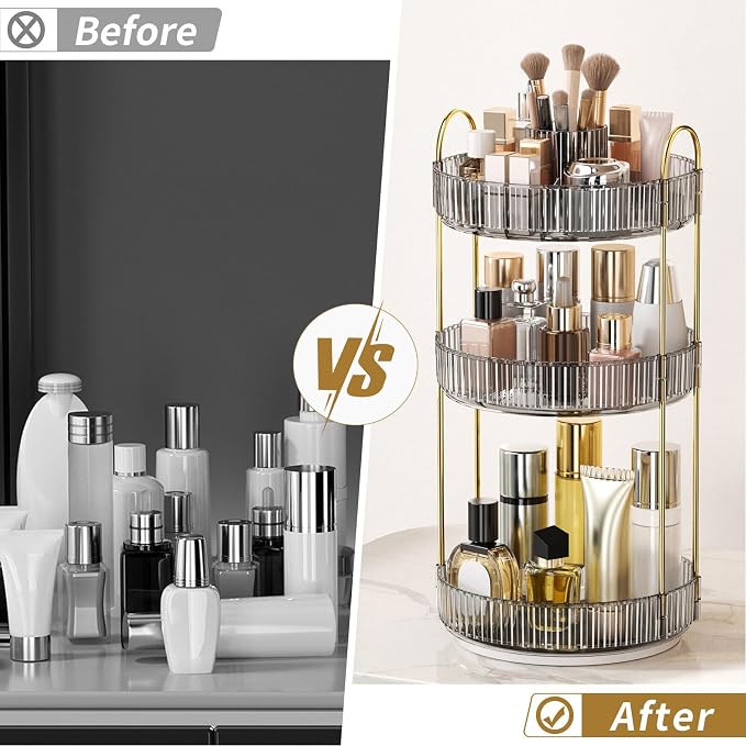 360° Rotating Makeup Organizer, Large-Capacity Skincare Make Up Storage 3 Tier - Image 3