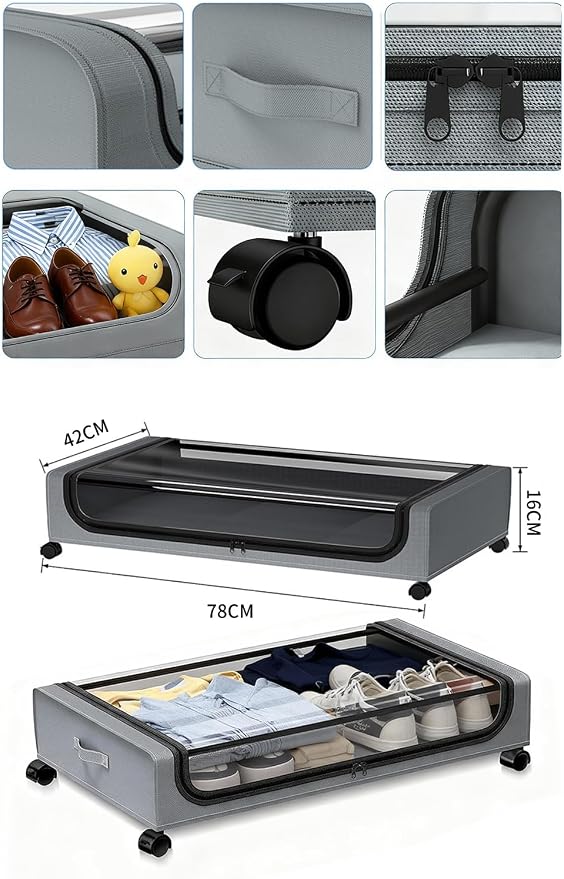 Under Bed Storage with Wheels, 6.7'' Tall Underbed Storage Containers with Lids - Image 8