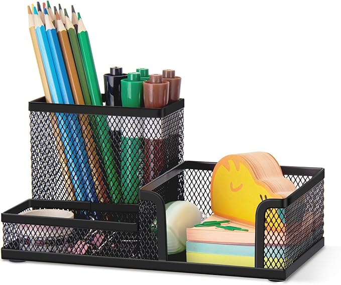 Comix Mesh Pen Pencil Holder Desk Organizer, 3 Compartment Wire Desktop Pen by Comix