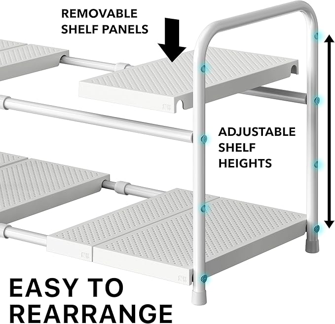 Simple Houseware Under Sink 2 Tier Expandable Heavy Duty Metal Shelf Organizer - Image 4
