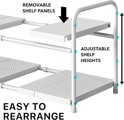 Simple Houseware Under Sink 2 Tier Expandable Heavy Duty Metal Shelf Organizer - Image 4