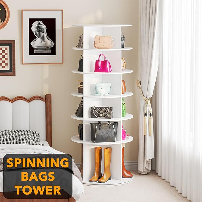 SpaceAid Rotating Shoe Rack 6 Tier Organizer, High Bottom Design Shoe Tower - Image 5