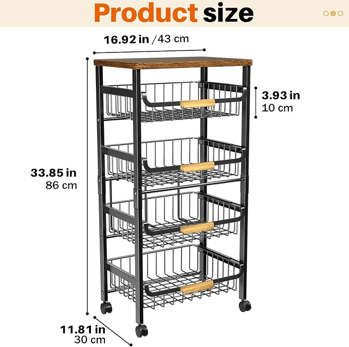Storico 5-Tier Rolling Utility Cart Kitchen Storage Cart | Large Capacity - Image 3