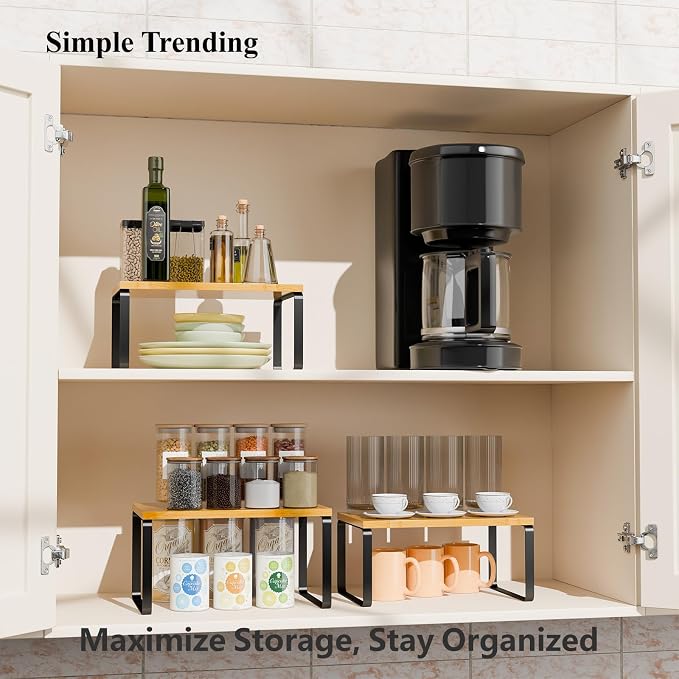 Simple Trending Bamboo Cabinet Organizer Shelf, Stackable Expandable Spice Rack - Image 4
