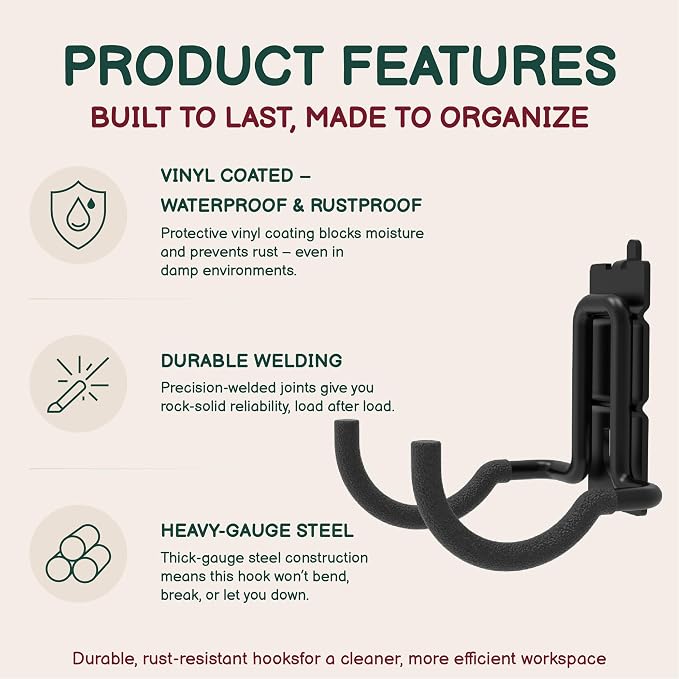 8-Pack Heavy Duty Double Arm Round Pegboard Hooks | Fit 1/4 Inch Pegboards - Image 3