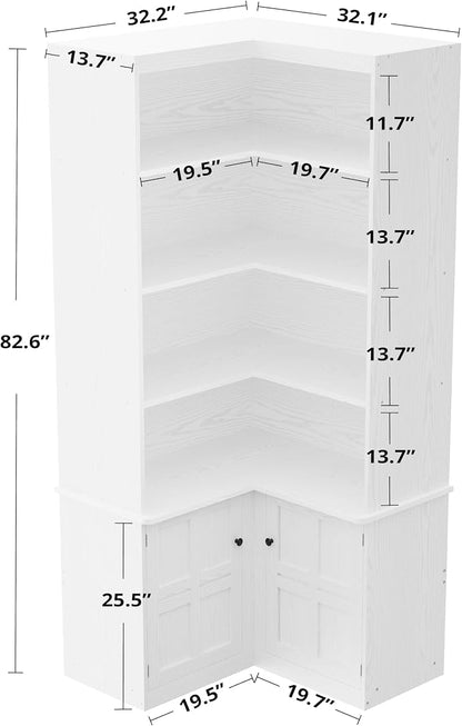 IRONCK Corner Bookshelf with Doors, 6 Tier Bookcase with Storage, Corner Shelf - Image 2