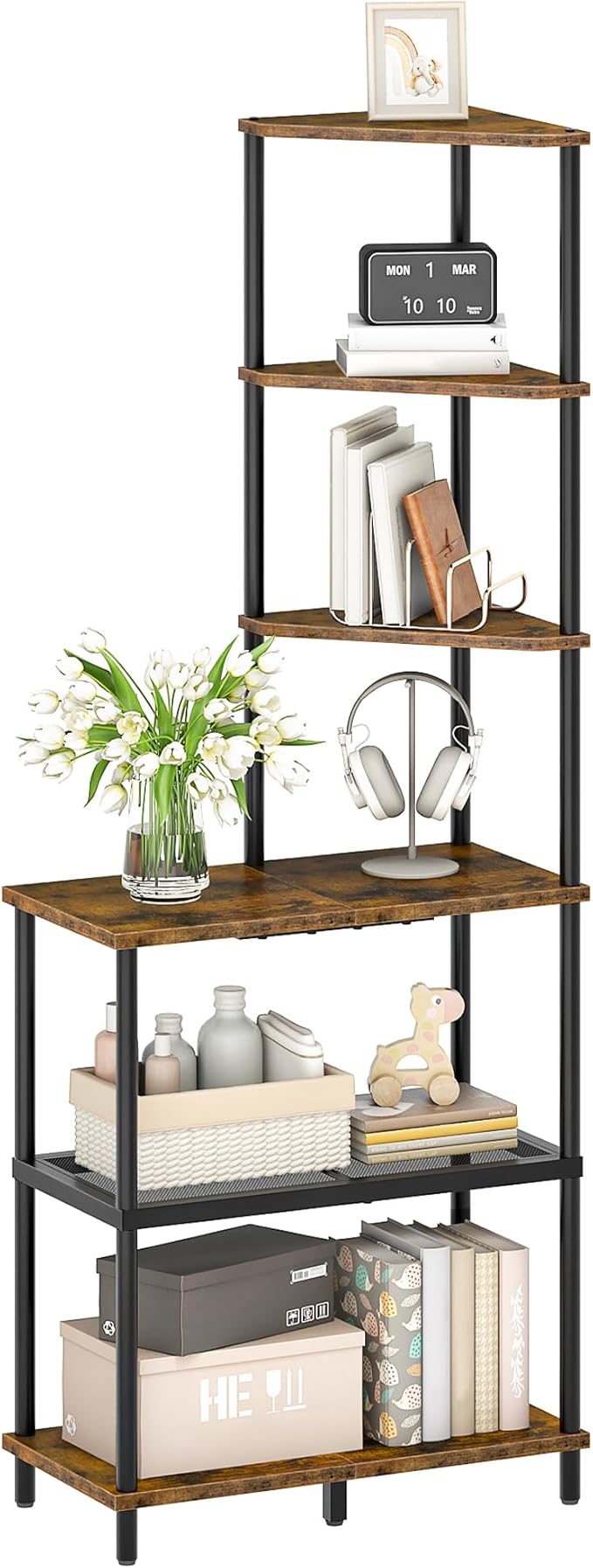 6-Tier Corner Shelf, Industrial Corner Bookshelf - Image 8