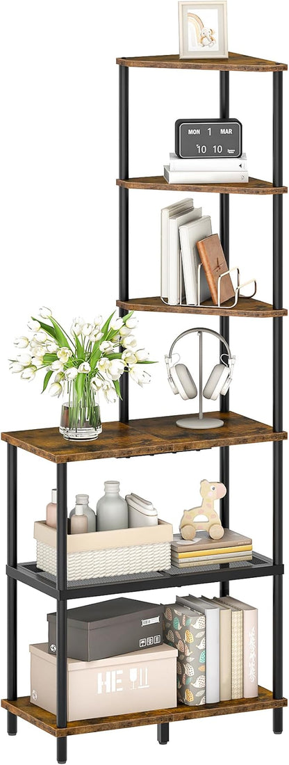 6-Tier Corner Shelf, Industrial Corner Bookshelf - Image 8