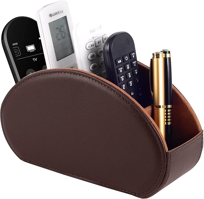 Tv Remote Holder Tray with 5 Compartment, PU Leather Remote Control Holder/Caddy by XNONE