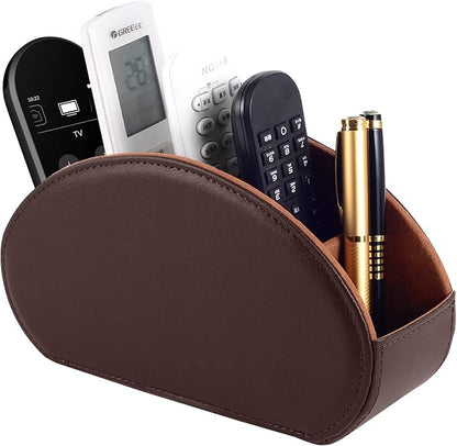 Tv Remote Holder Tray with 5 Compartment, PU Leather Remote Control Holder/Caddy by XNONE
