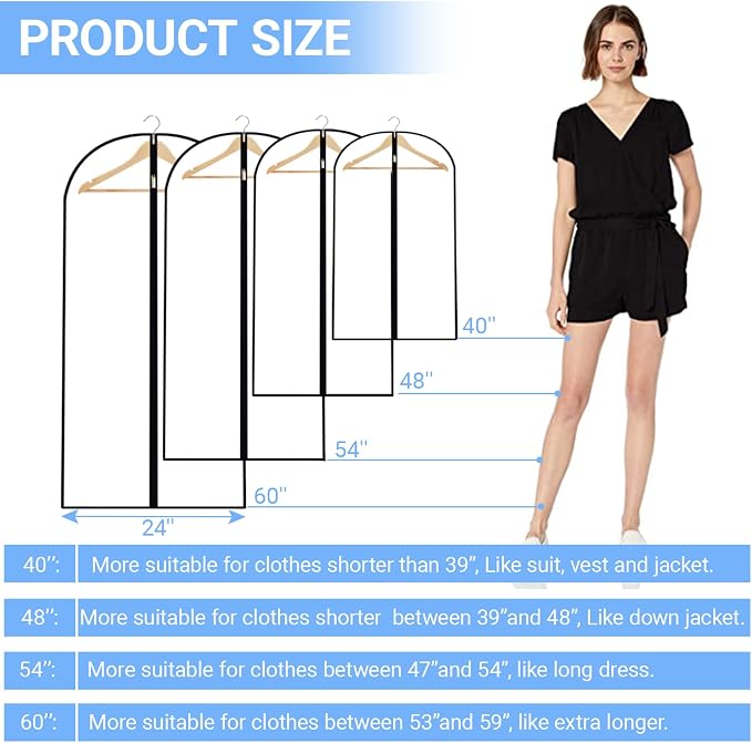 Garment Bags for Hanging Clothes 24'' x 48'' Coat Covers for Closet Foldable - Image 2