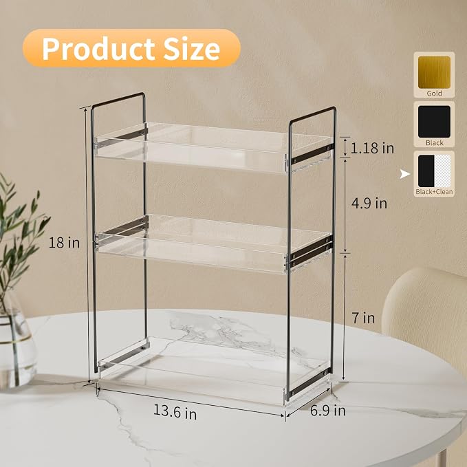 NPPLUS 3 Tier Bathroom Counter Organizer Matte Black+Clear Acrylic Vanity | - Image 2