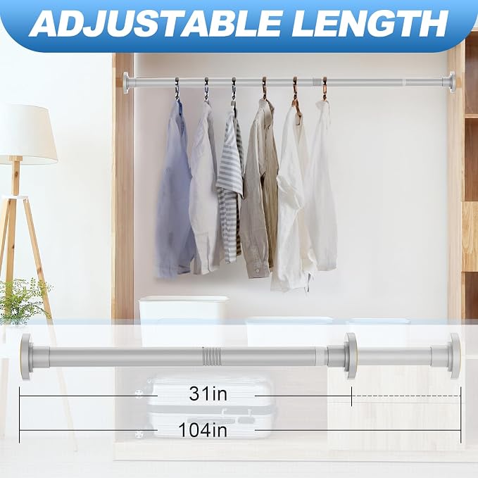 CorkLatta Silver Shower Curtain Rod 31 to 104 Inch, 1 Inch Diameter Adjustable - Image 4