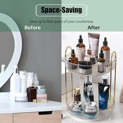 Rotating Makeup Organizer Countertop 2 Tier Lazy Susan Trays Clear Skincare - Image 4