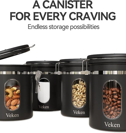 Veken Coffee Canister with Window, Airtight Stainless Steel Kitchen Food - Image 7