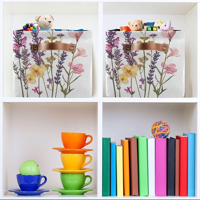 Pressed Wildflowers with Lavender Storage Bins Box Foldable Shelf Basket - Image 6