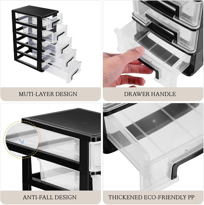 Angoily 5-Tier Plastic Drawer Storage Cabinet Portable Desktop Organizer - Image 8