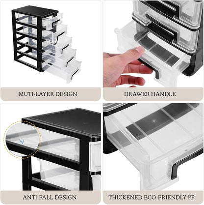 Angoily 5-Tier Plastic Drawer Storage Cabinet Portable Desktop Organizer - Image 8
