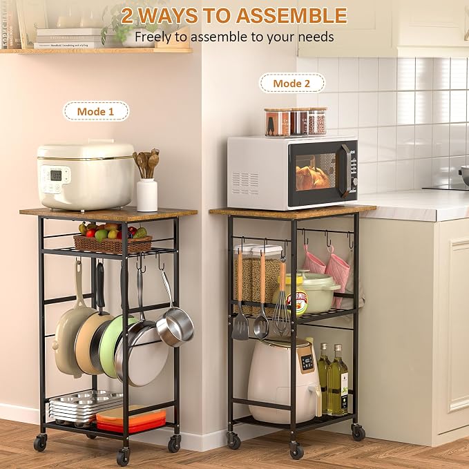 Rolling Kitchen Microwave Cart, 3 Tier Microwave Table Stand - Image 2