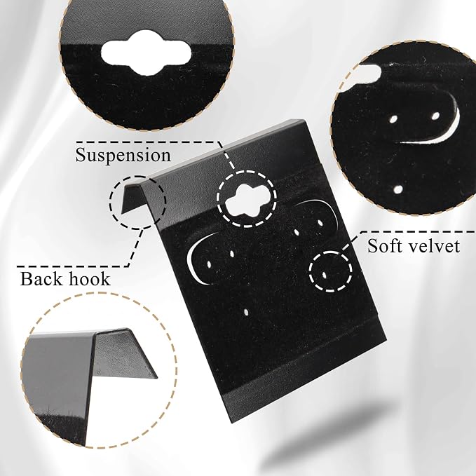 200 Pieces Black Earring Card Holders Velvet Hanging Jewelry Display Cards - Image 2