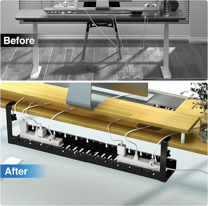 No Drilling Extendable Under Desk Cable Management, Metal Cable Management Tray - Image 2