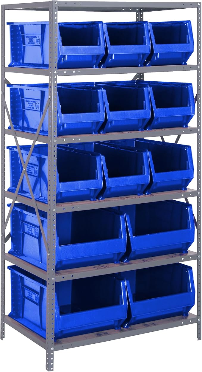 Quantum Storage Systems Wire Shelving Unit W/13 Blue Bins by QuantumStorageSystems