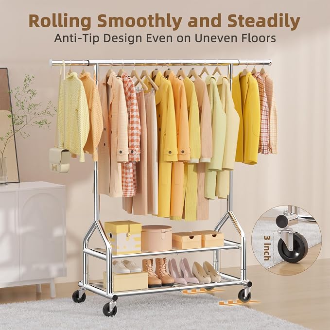 EAGMAK Heavy Duty Clothes Rack Load 556 LBS, Rolling Clothing Rack - Image 6