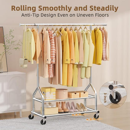 EAGMAK Heavy Duty Clothes Rack Load 556 LBS, Rolling Clothing Rack - Image 6