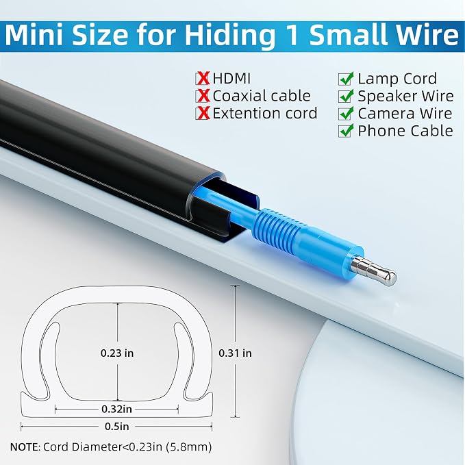 Yecaye 128in Wall Cord Hider for 1 Mini Wire, On-Wall Cord Cover Channel - Image 2