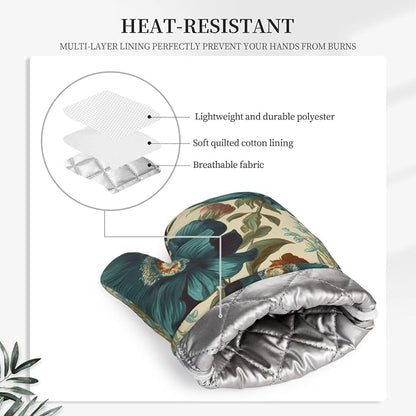 Floral Print Oven Mitts Set of 2, Heat Resistant Silicone Oven Mittens Gloves - Image 5