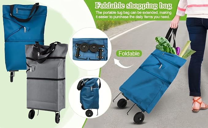 Collapsible Shopping Cart with 360° Swivel Wheels, Reusable Foldable Tote - Image 8